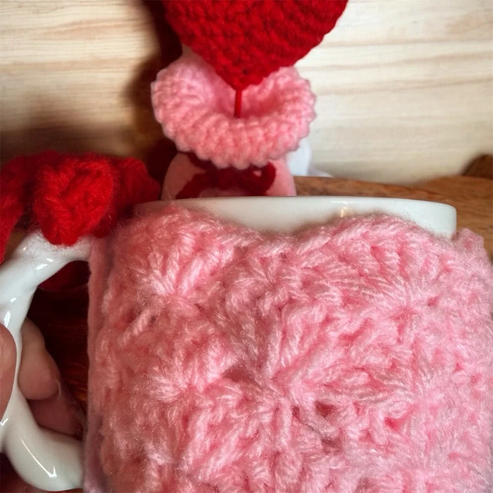 Handmade Crochet Vase w/ Heart + Cozy Mug Set | Valentine Decor | 5”